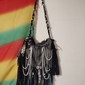Black and Gray Beaded Women's Bag